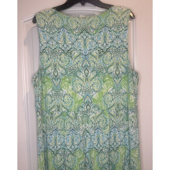 J Jill Blue Green Paisley Print Sleeveless Knit Maxi Dress Sz M Vacation Travel - Picture 5 of 10